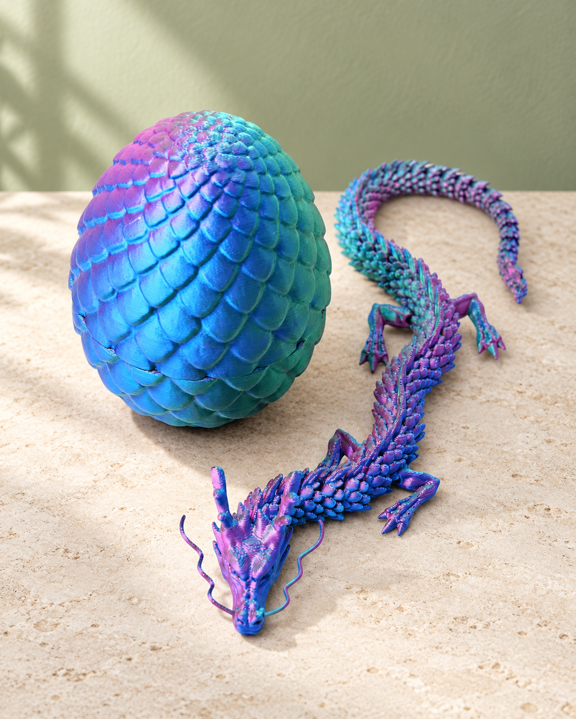 Articulated Dragon and Egg: Blue-pink-green