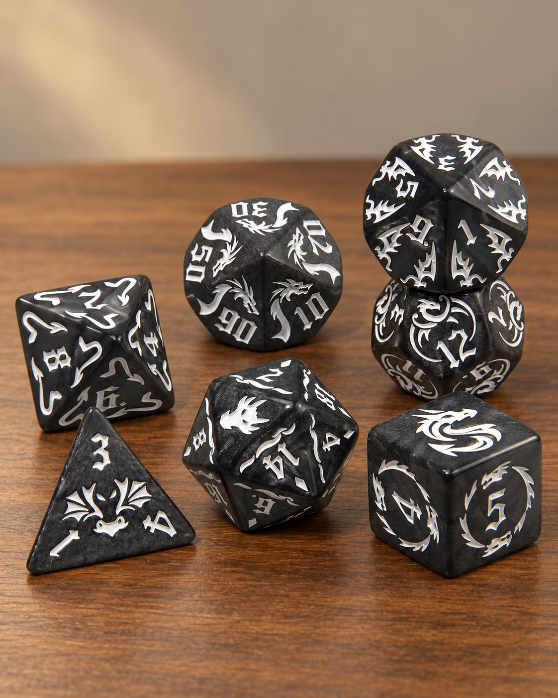 dragon pattern seven piece dice set