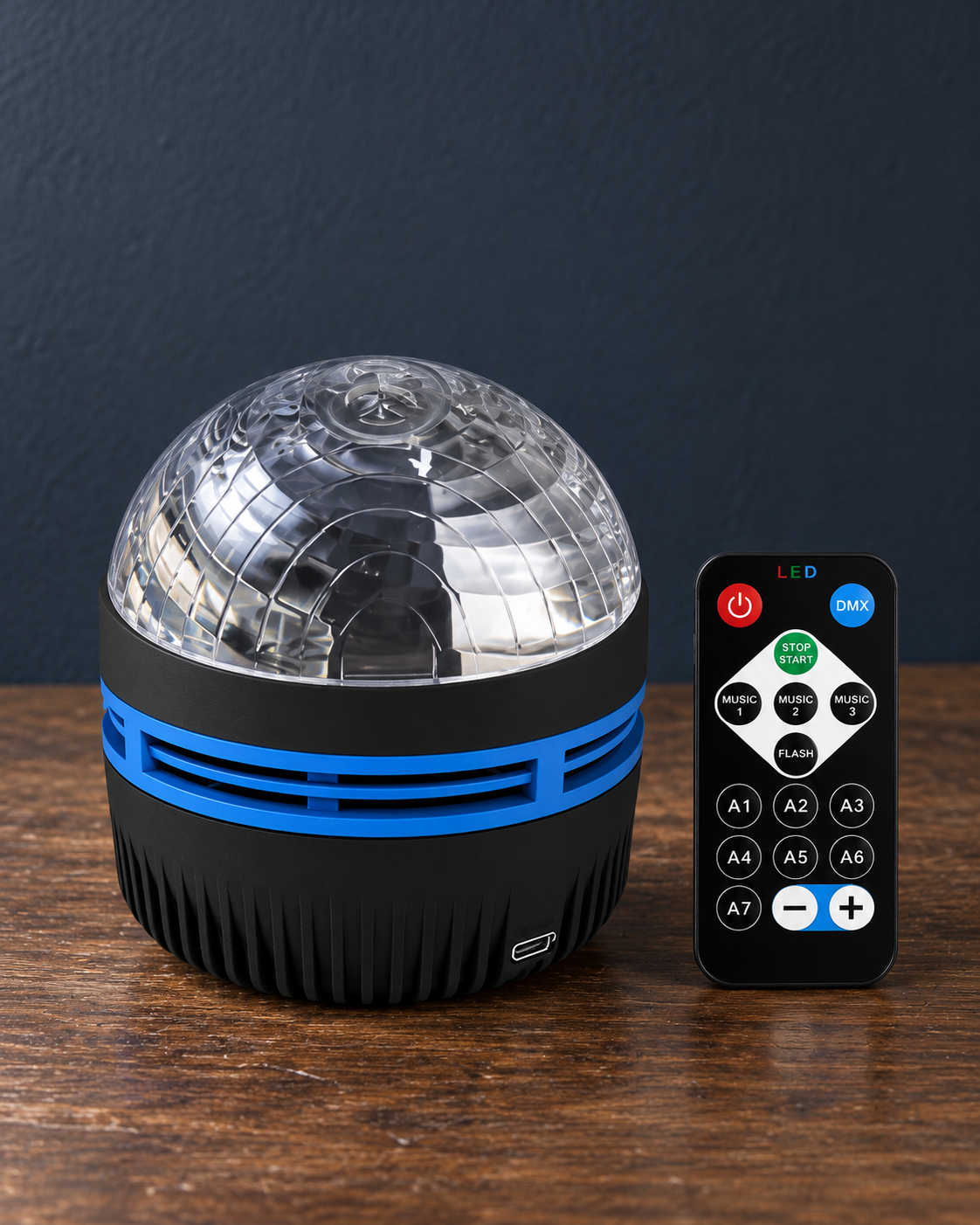 Aurora projector and remote control shown against a dark background.
