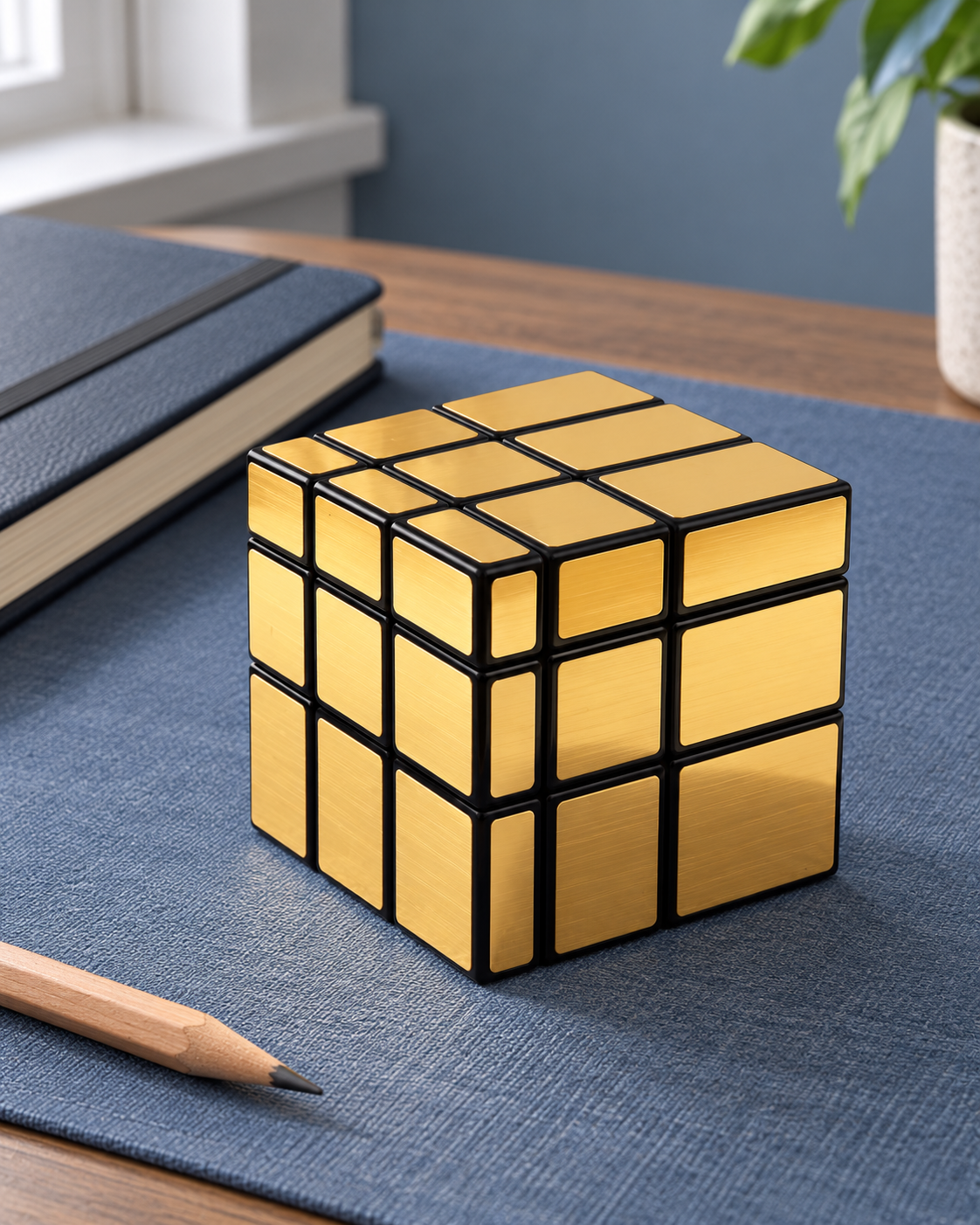 Solved 3 by 3 mirror cube view.