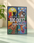 Cover of the geometric color-by-number book, with mosaic-style animals, standing on a table