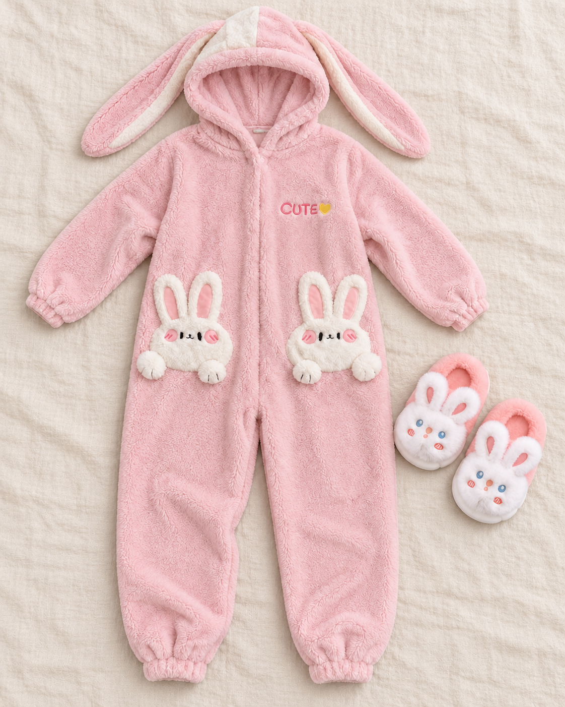 Pink Bunny Onesie and Slippers