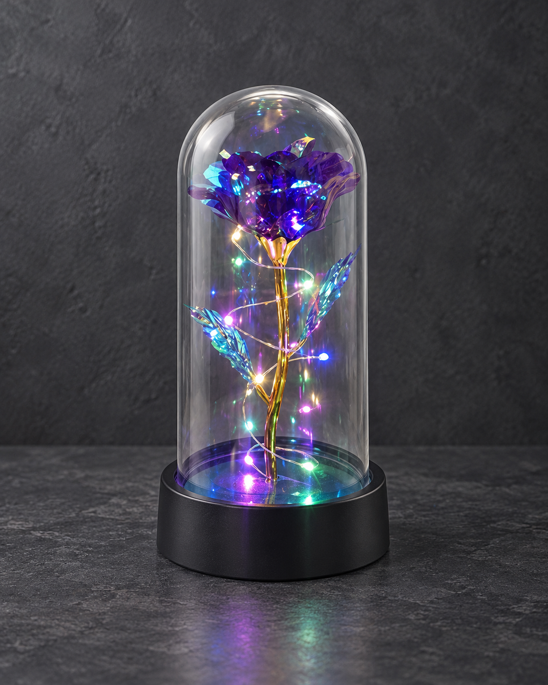 purple light up rose display
