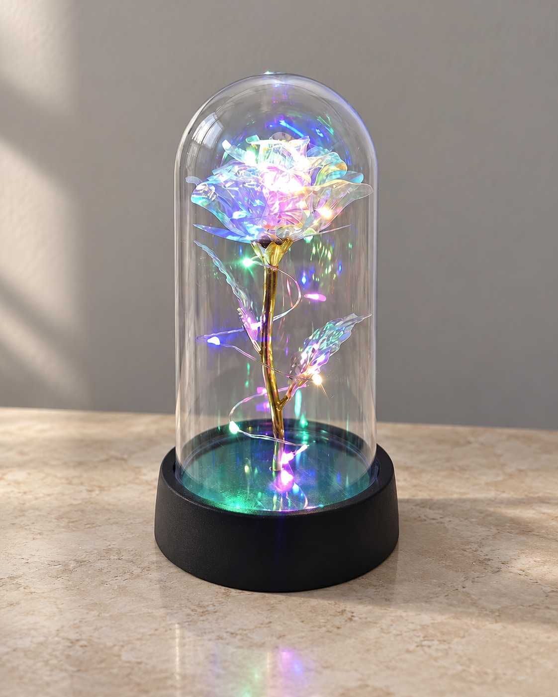 Gold / multicolored lights rose display