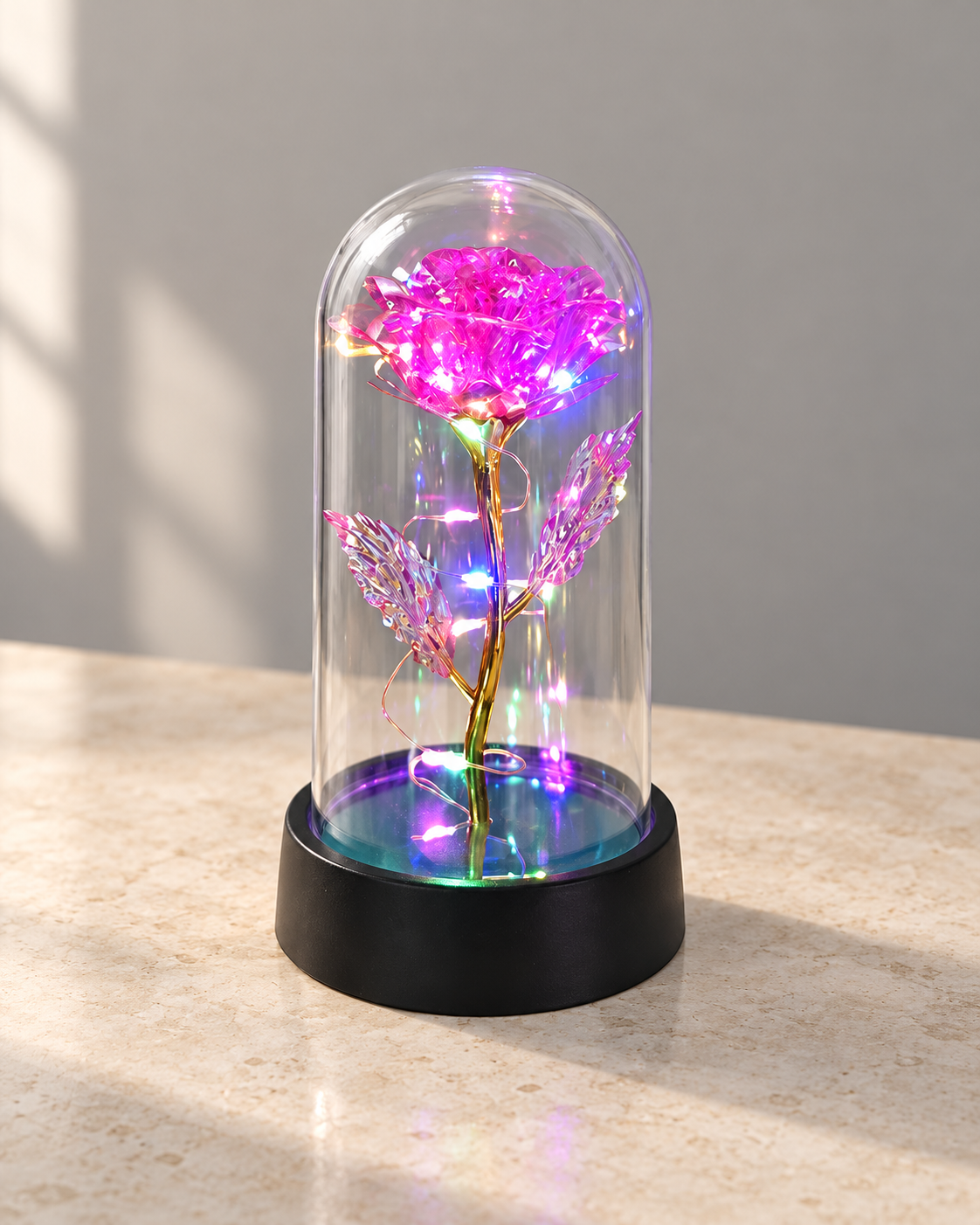 Pink / multicolored lights rose display