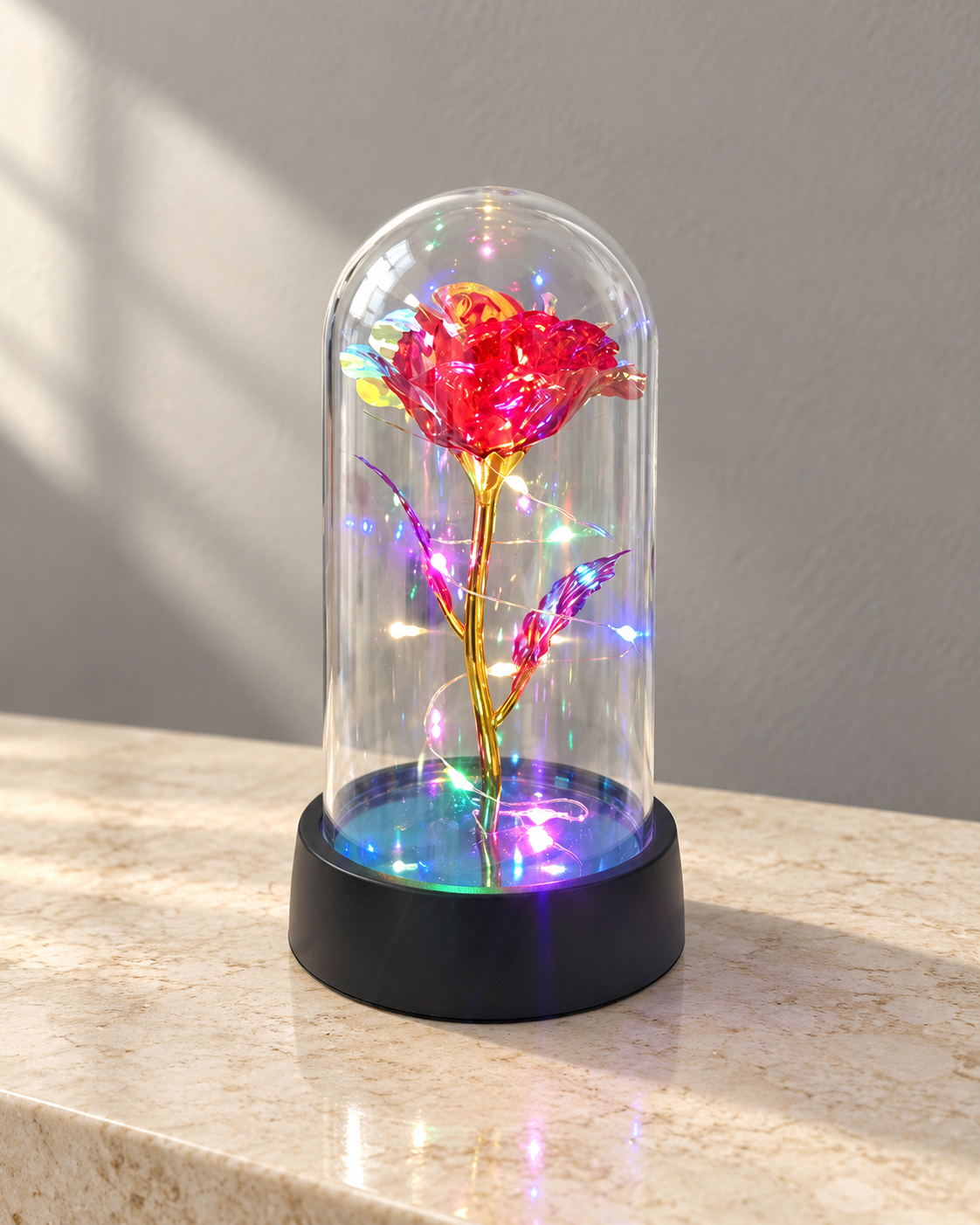 Red / multicolored lights rose display